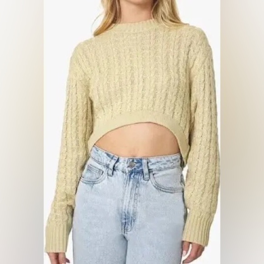 Danielle Bernstein X WeWoreWhat Cable knit Cropped Sweater Desert Women’s Medium